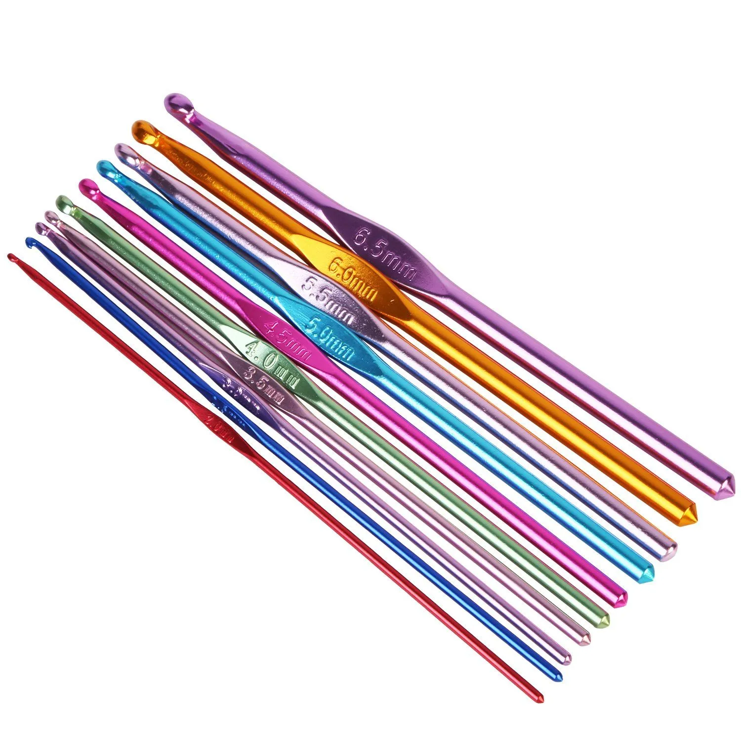 22-Piece: Aluminum Multi-Color Crochet Hook Needles