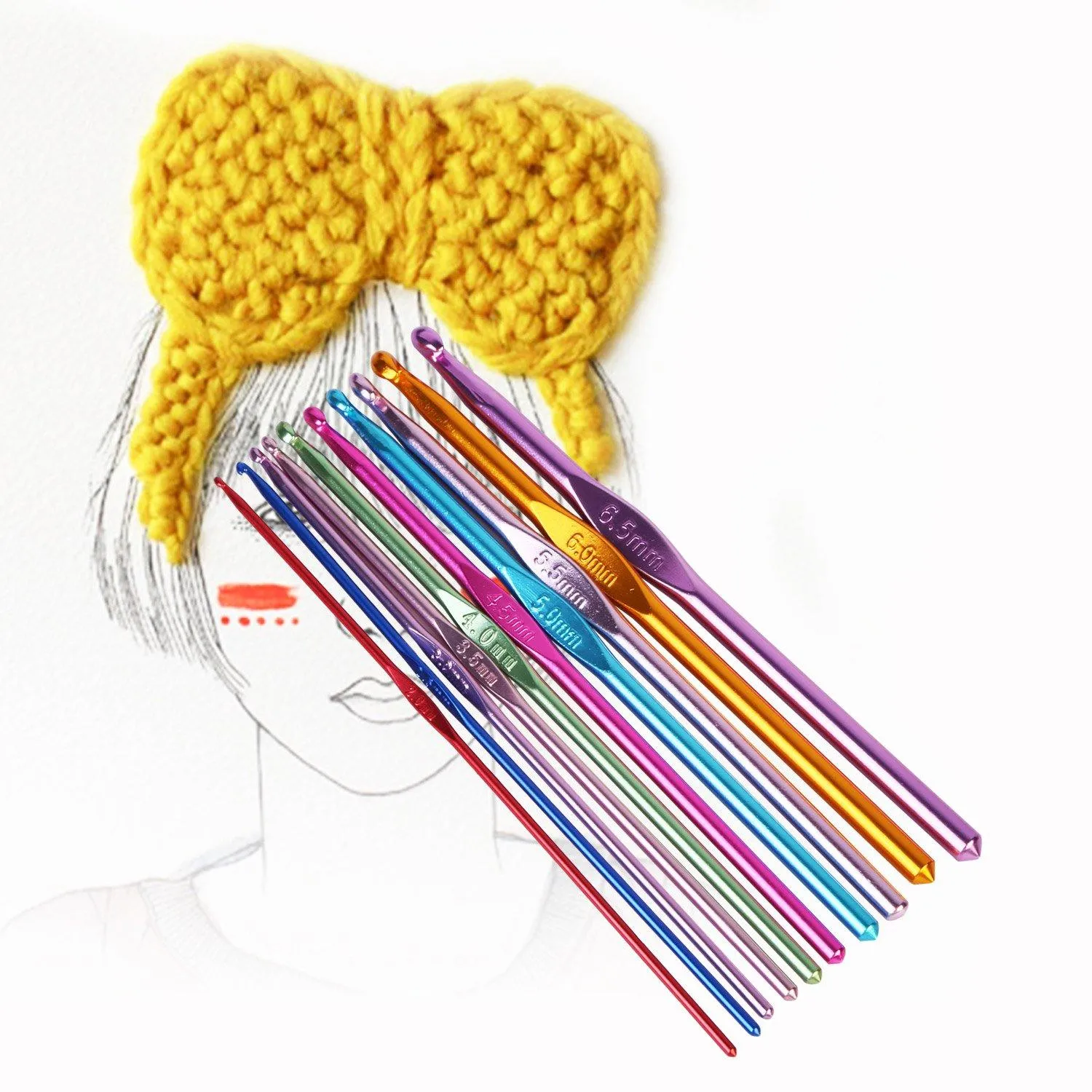 22-Piece: Aluminum Multi-Color Crochet Hook Needles