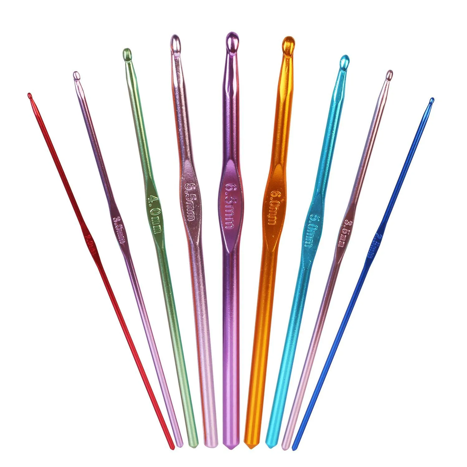 22-Piece: Aluminum Multi-Color Crochet Hook Needles