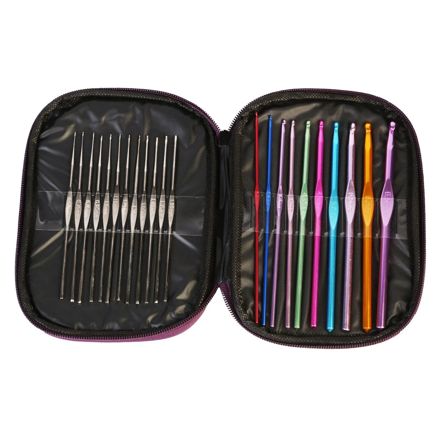 22-Piece: Aluminum Multi-Color Crochet Hook Needles