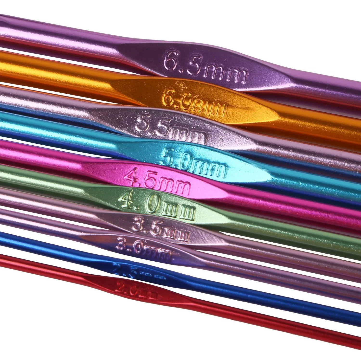 22-Piece: Aluminum Multi-Color Crochet Hook Needles