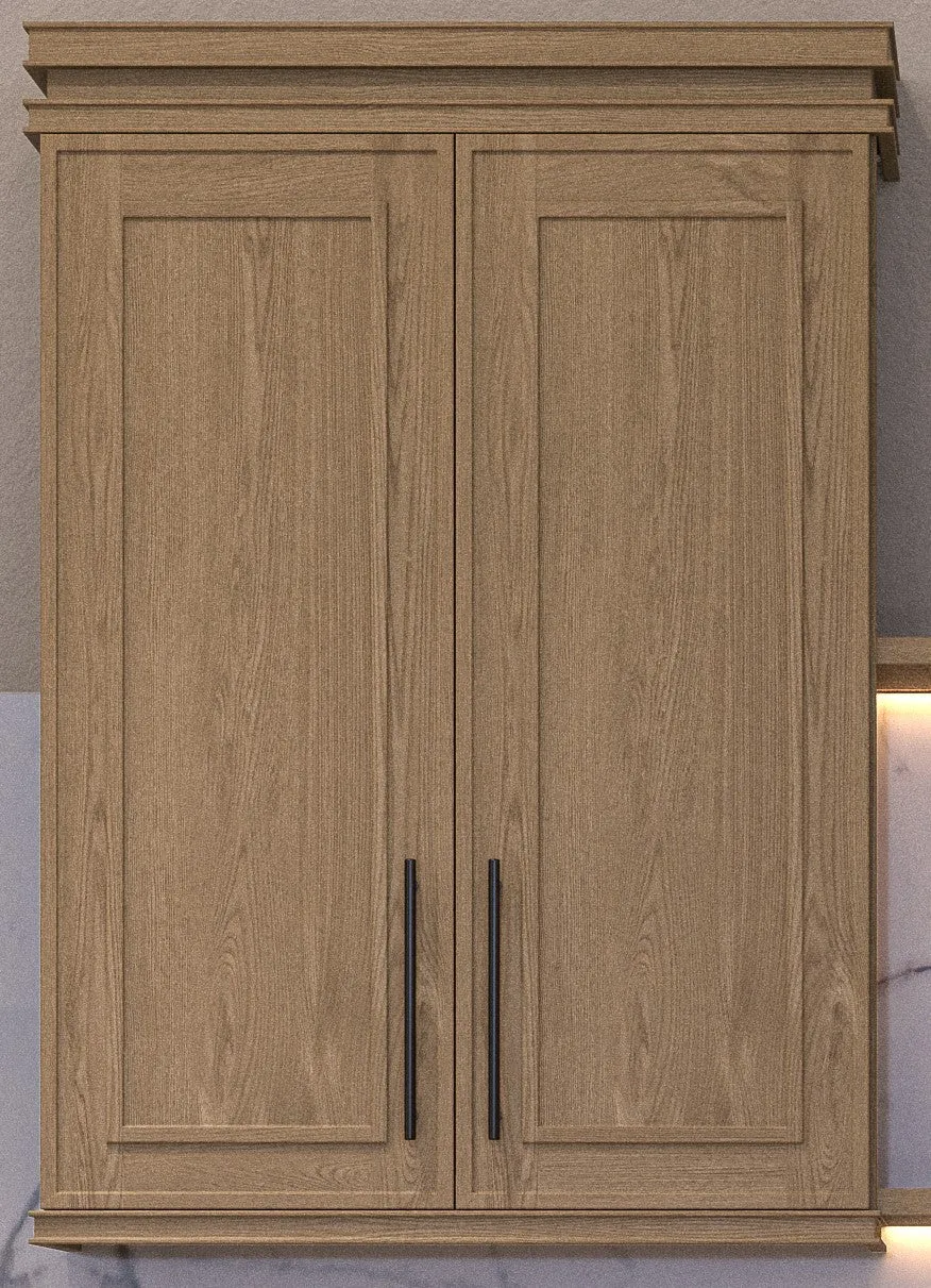 30" Wide Bridge Elegant Oak Shaker Wall Cabinet - Double Door 12", 15", 18", 21"& 24" Tall