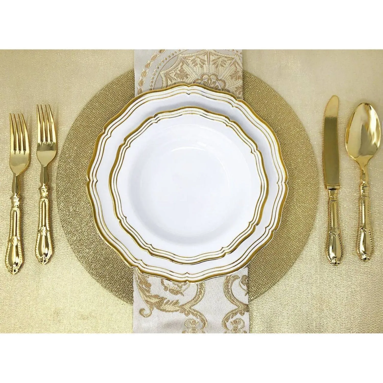 Aristocrat Collection Plastic Soup Bowls White & Gold 7.5 inches