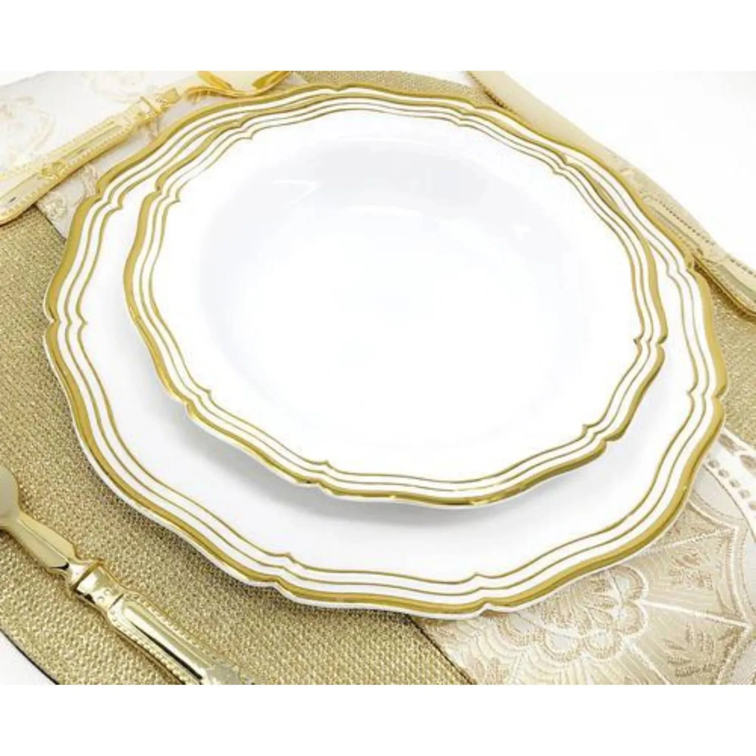 Aristocrat Collection Plastic Soup Bowls White & Gold 7.5 inches