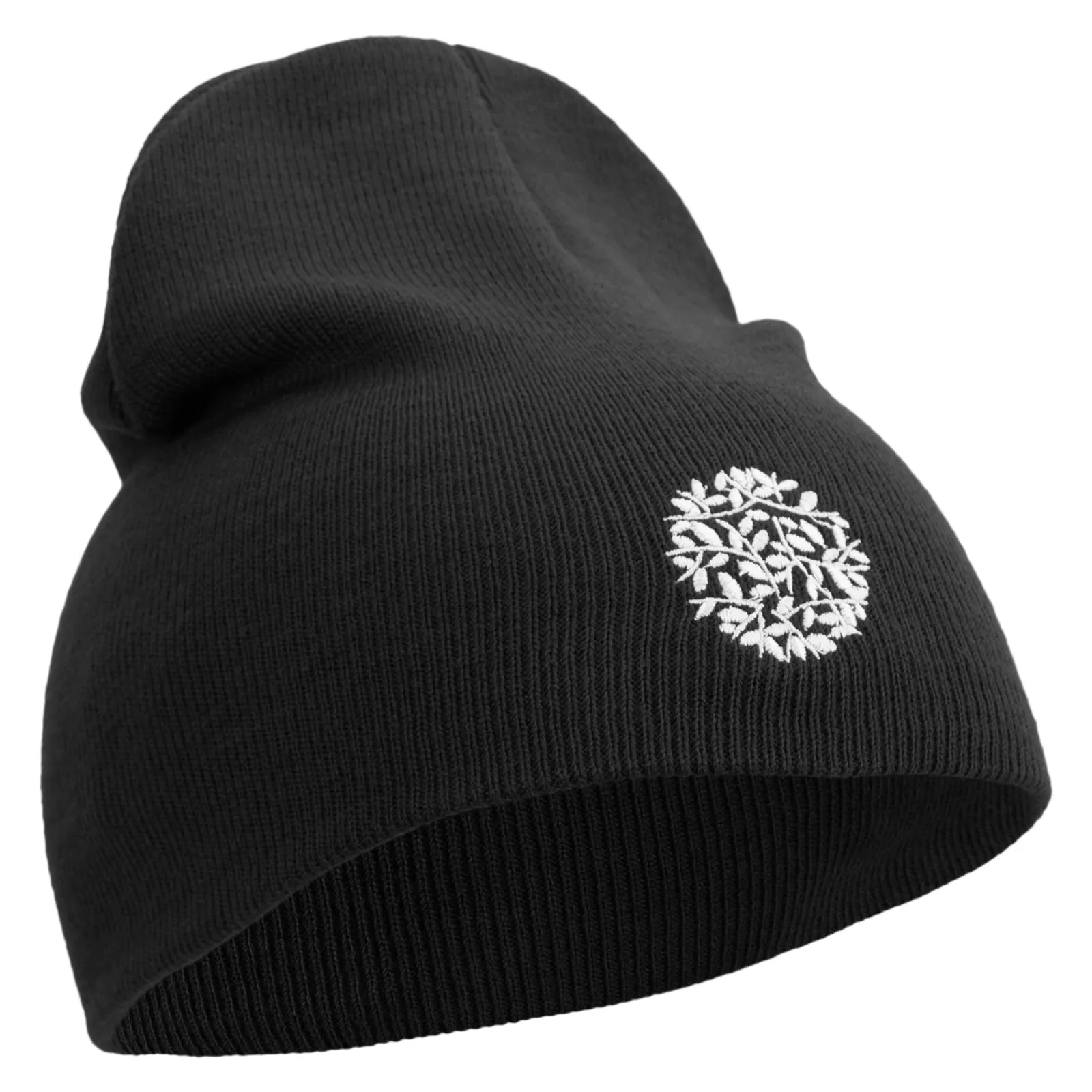 Artistic Natural Leaf Logo Embroidered 8 inch Acrylic Short beanie