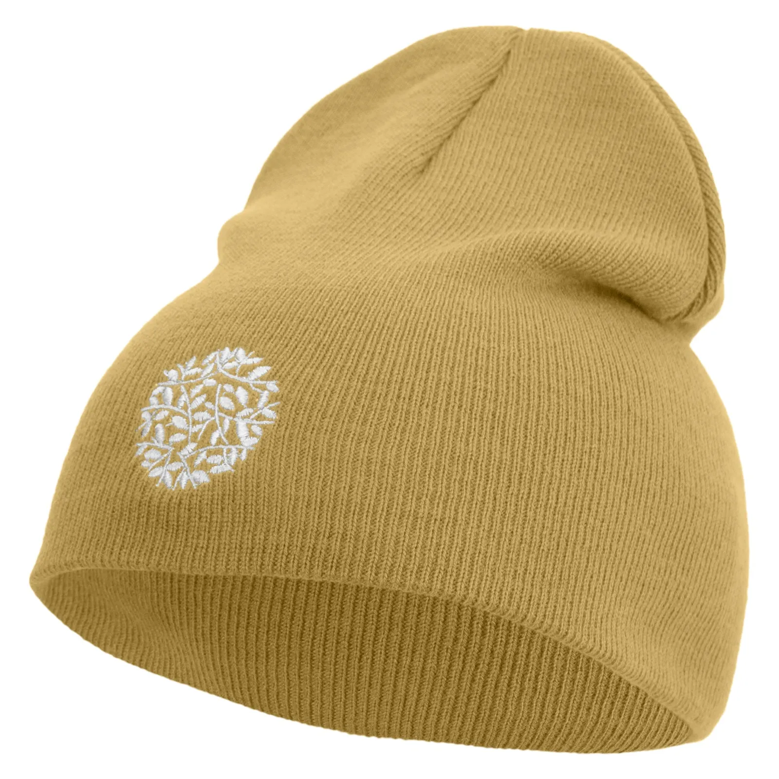 Artistic Natural Leaf Logo Embroidered 8 inch Acrylic Short beanie