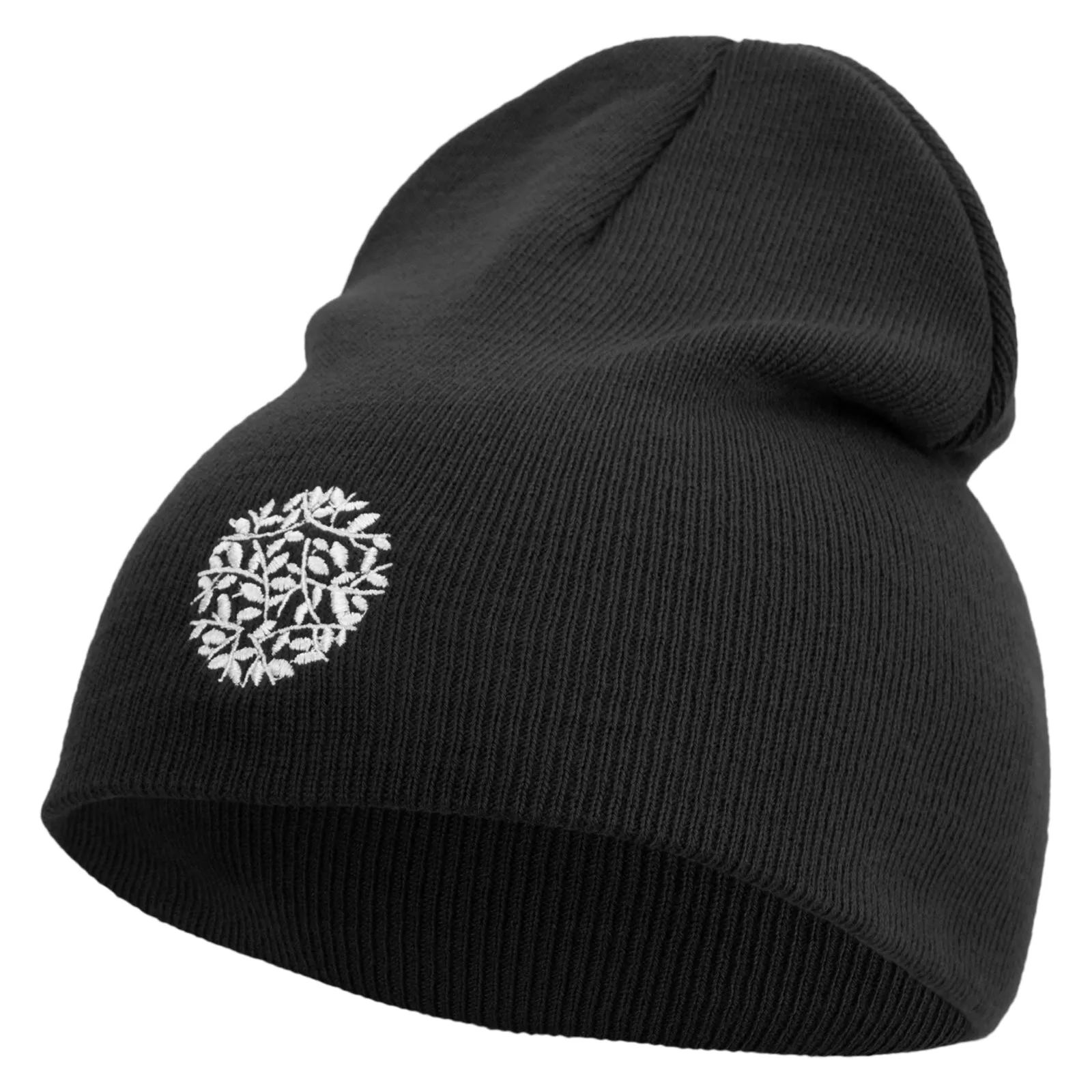 Artistic Natural Leaf Logo Embroidered 8 inch Acrylic Short beanie