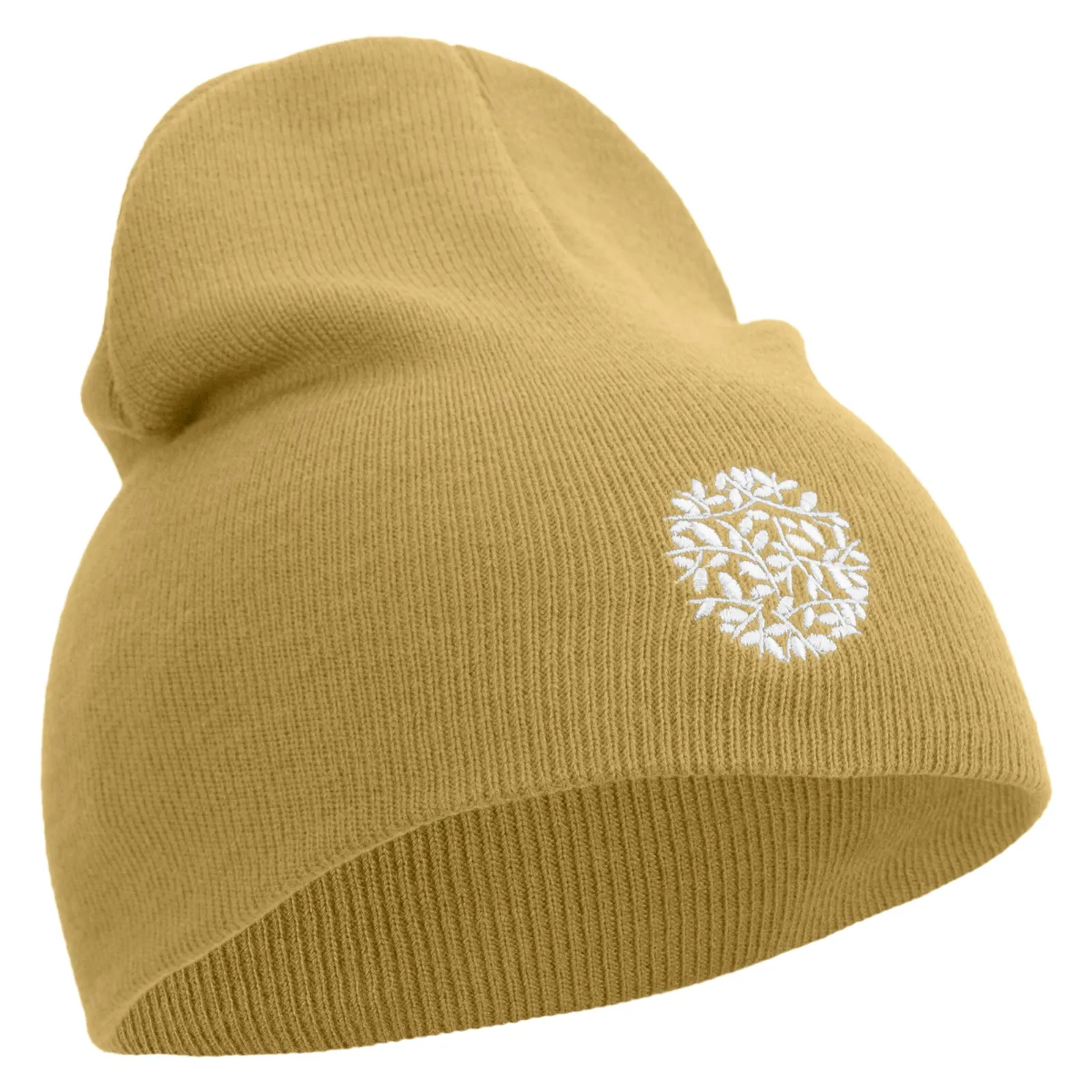 Artistic Natural Leaf Logo Embroidered 8 inch Acrylic Short beanie