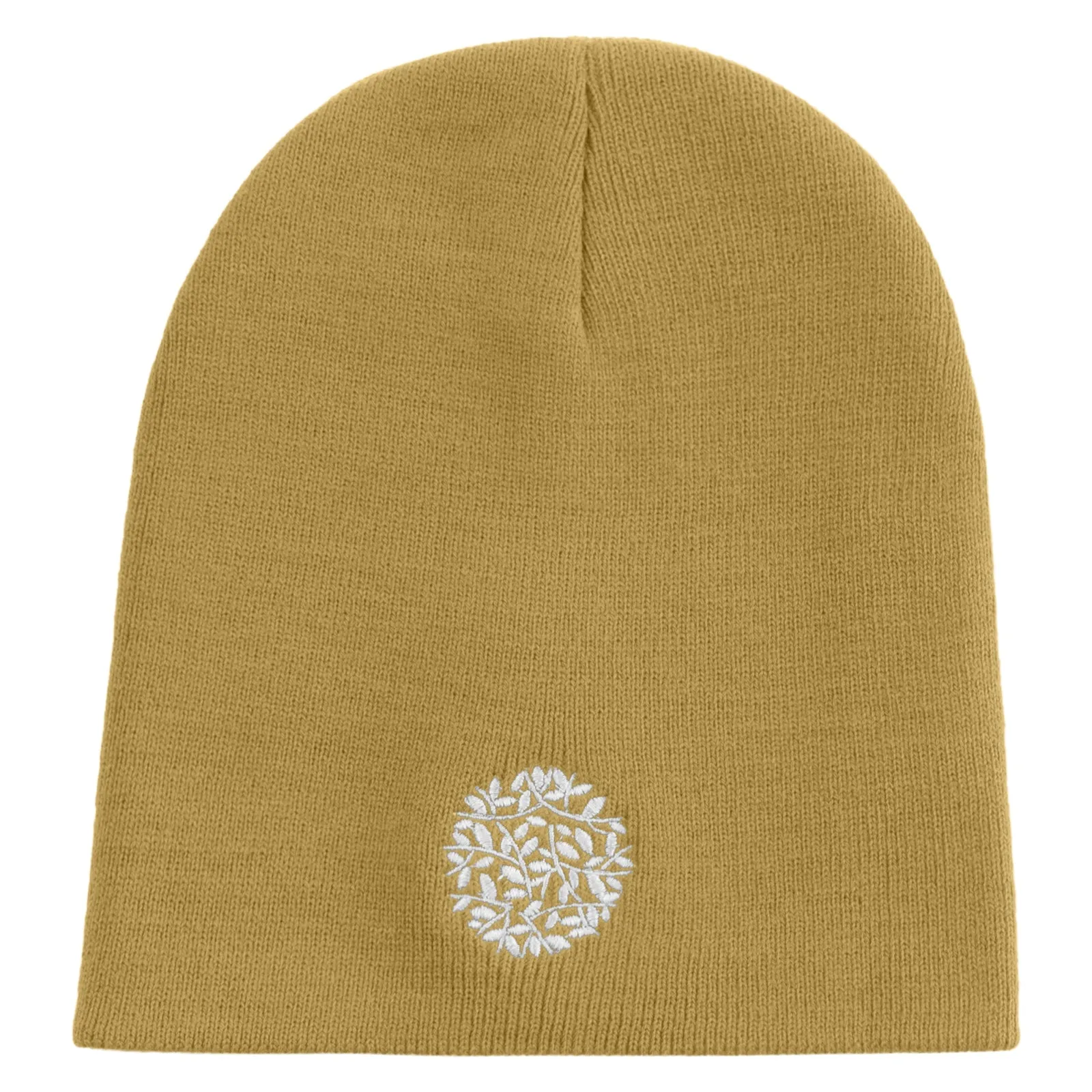 Artistic Natural Leaf Logo Embroidered 8 inch Acrylic Short beanie