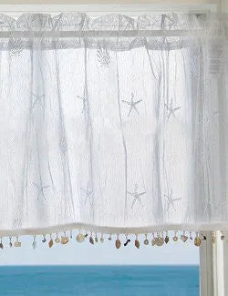 Beach Cottage Shell Trim Sheer Curtain Panels