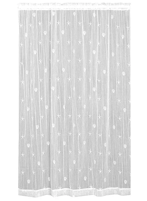 Beach Cottage Shell Trim Sheer Curtain Panels