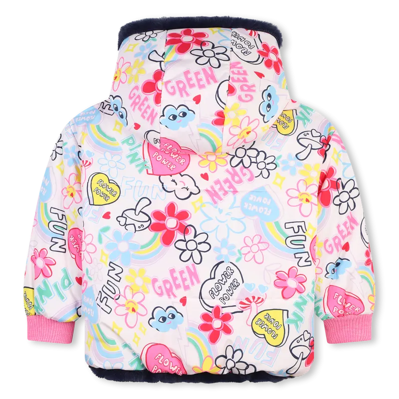 BILLIEBLUSH PINK FLOWER POWER REVERSIBLE PUFFER JACKET