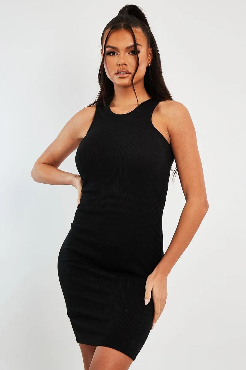 Black Ribbed Racer Midi Dress - Azra