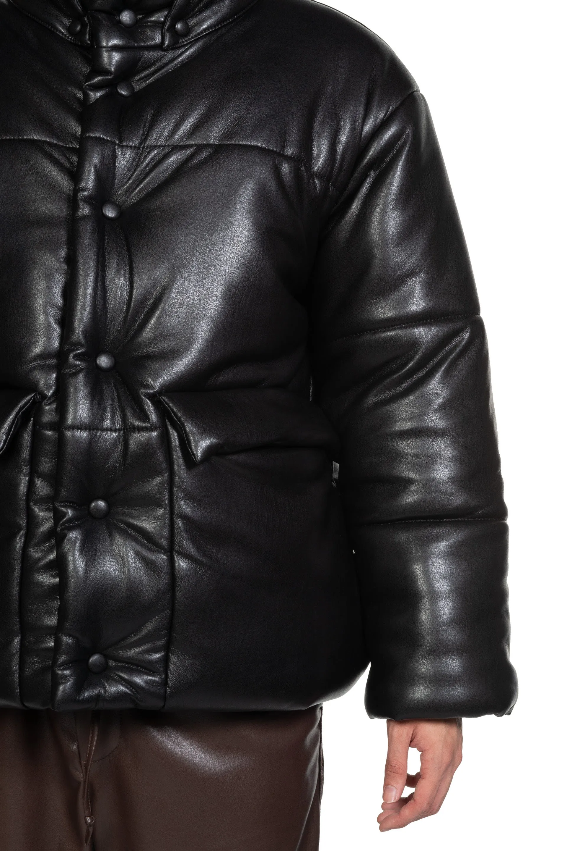 Black Vegan Leather Puffer Jacket