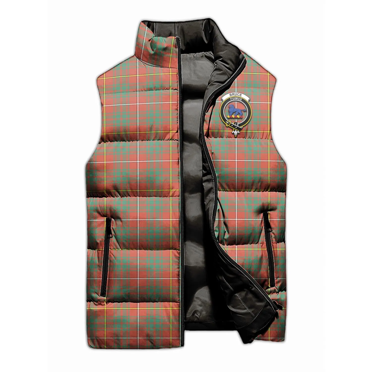 Bruce Ancient Tartan Sleeveless Puffer Jacket with Family Crest