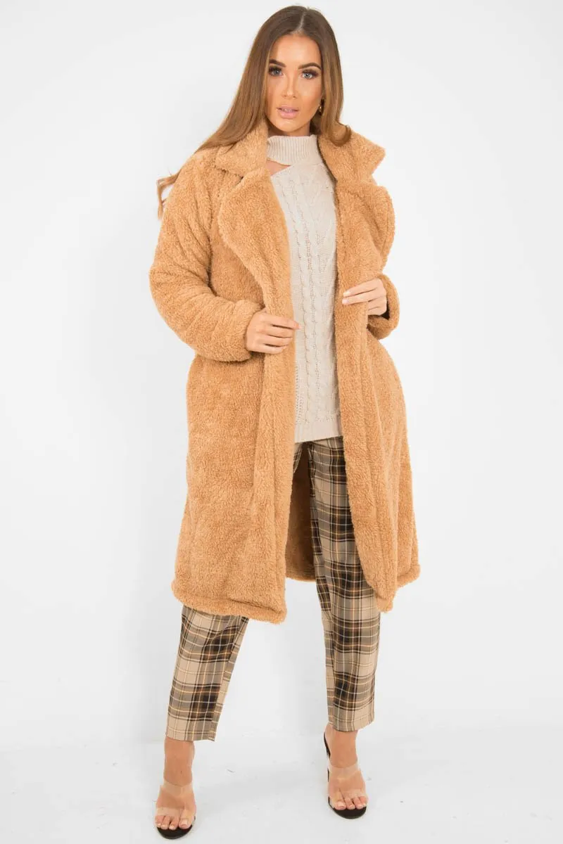 Camel Faux Fur Teddy Coat - Reegan