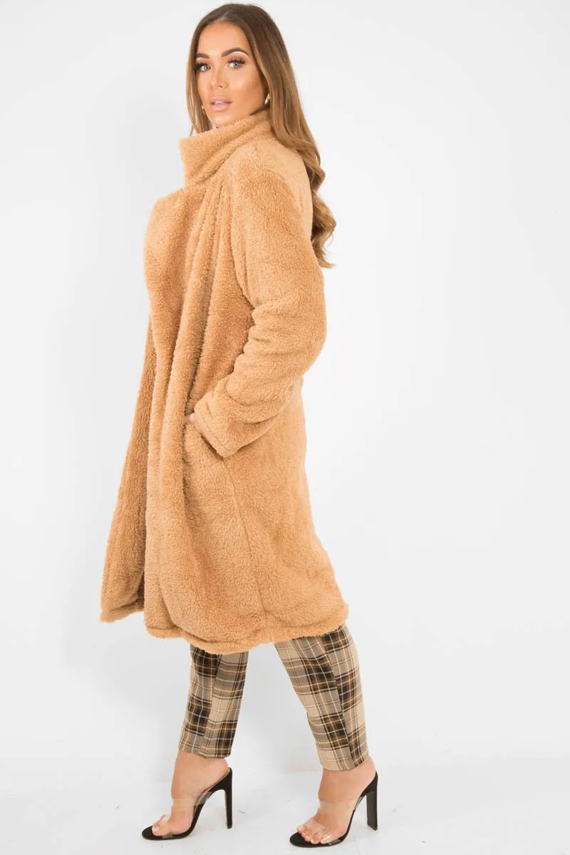 Camel Faux Fur Teddy Coat - Reegan