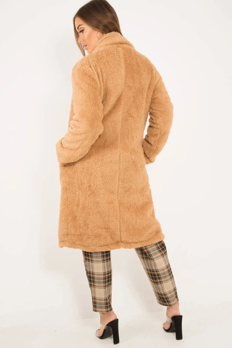 Camel Faux Fur Teddy Coat - Reegan