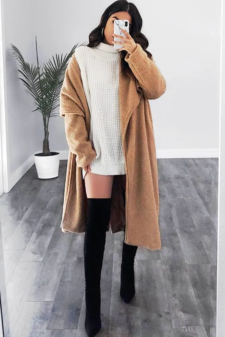 Camel Faux Fur Teddy Coat - Reegan