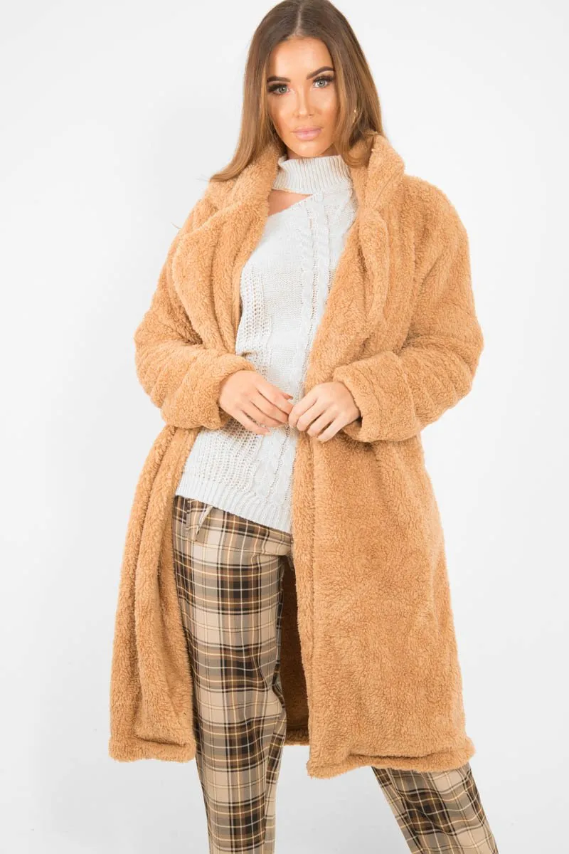 Camel Faux Fur Teddy Coat - Reegan