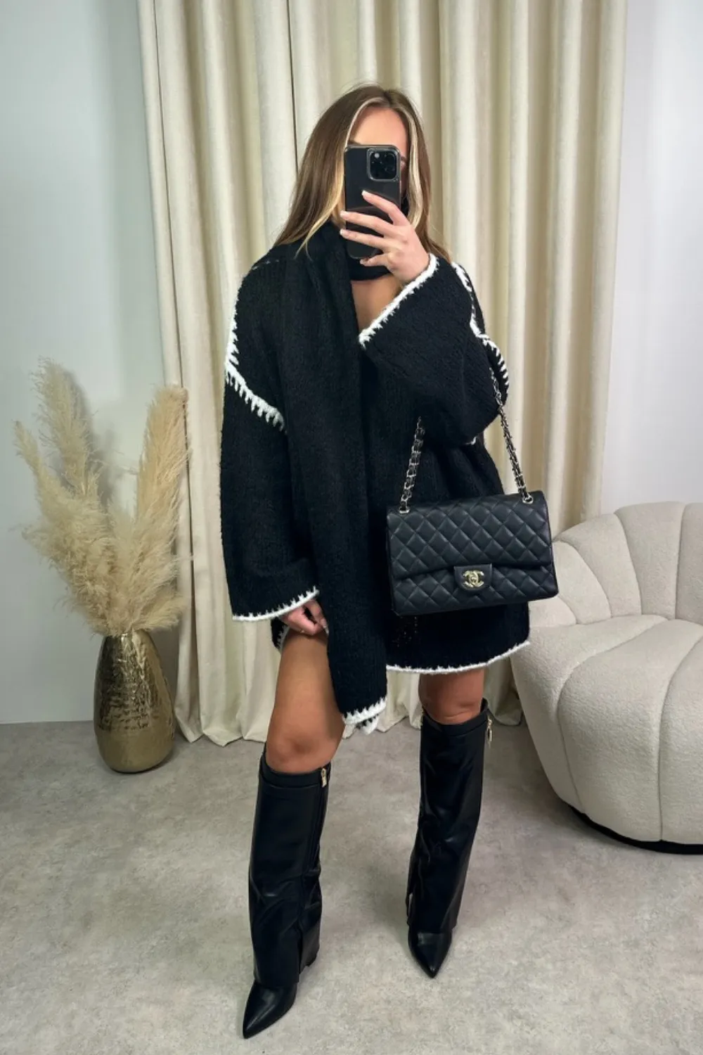 Carmen black chunky knit scarf jumper