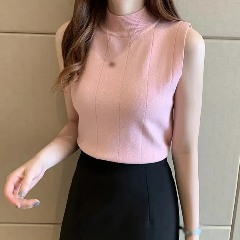 Chic Half Turtleneck Sleeveless Crop Top (Stylish Summer Knit)