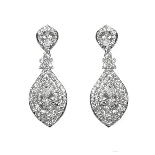 Classic Statement Pear Shape CZ Dangle Brass Earrings