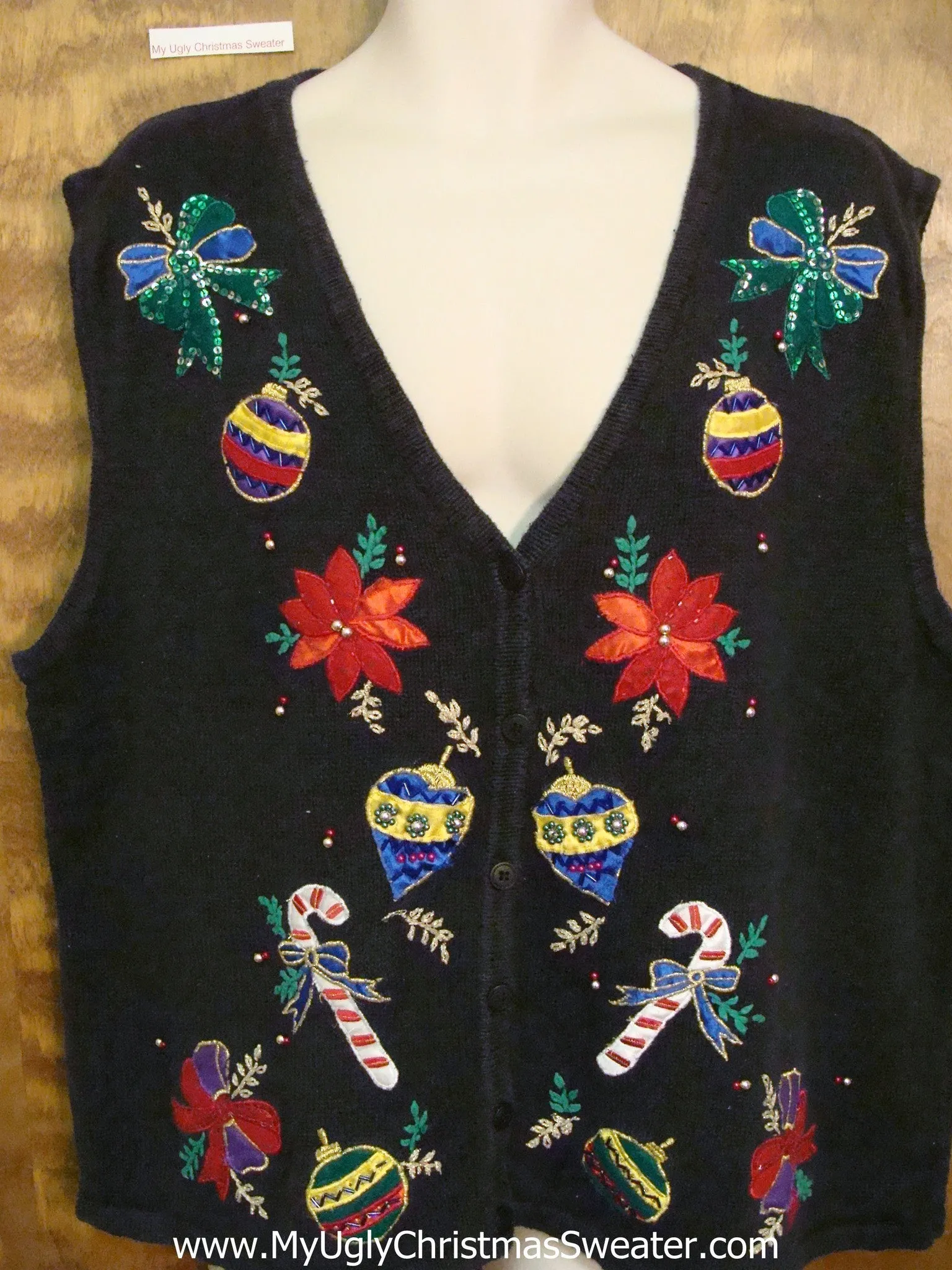 Colorful Black Corny Christmas Sweater Vest XXXL