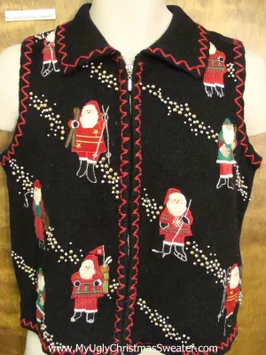 Corny Crafty Christmas Sweater Vest with Skiing Santa