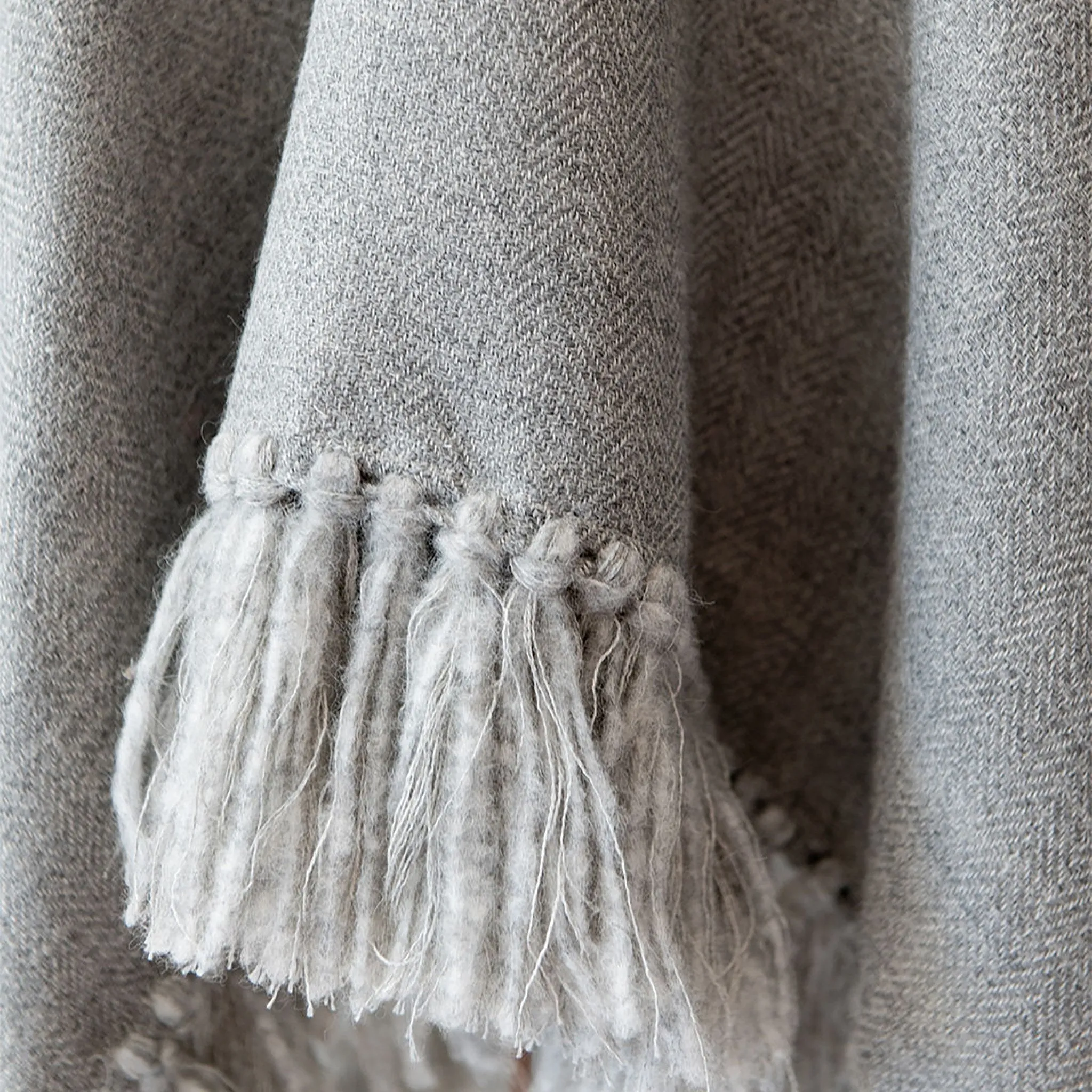 Cropped Fringe Alpaca Poncho - Light Grey