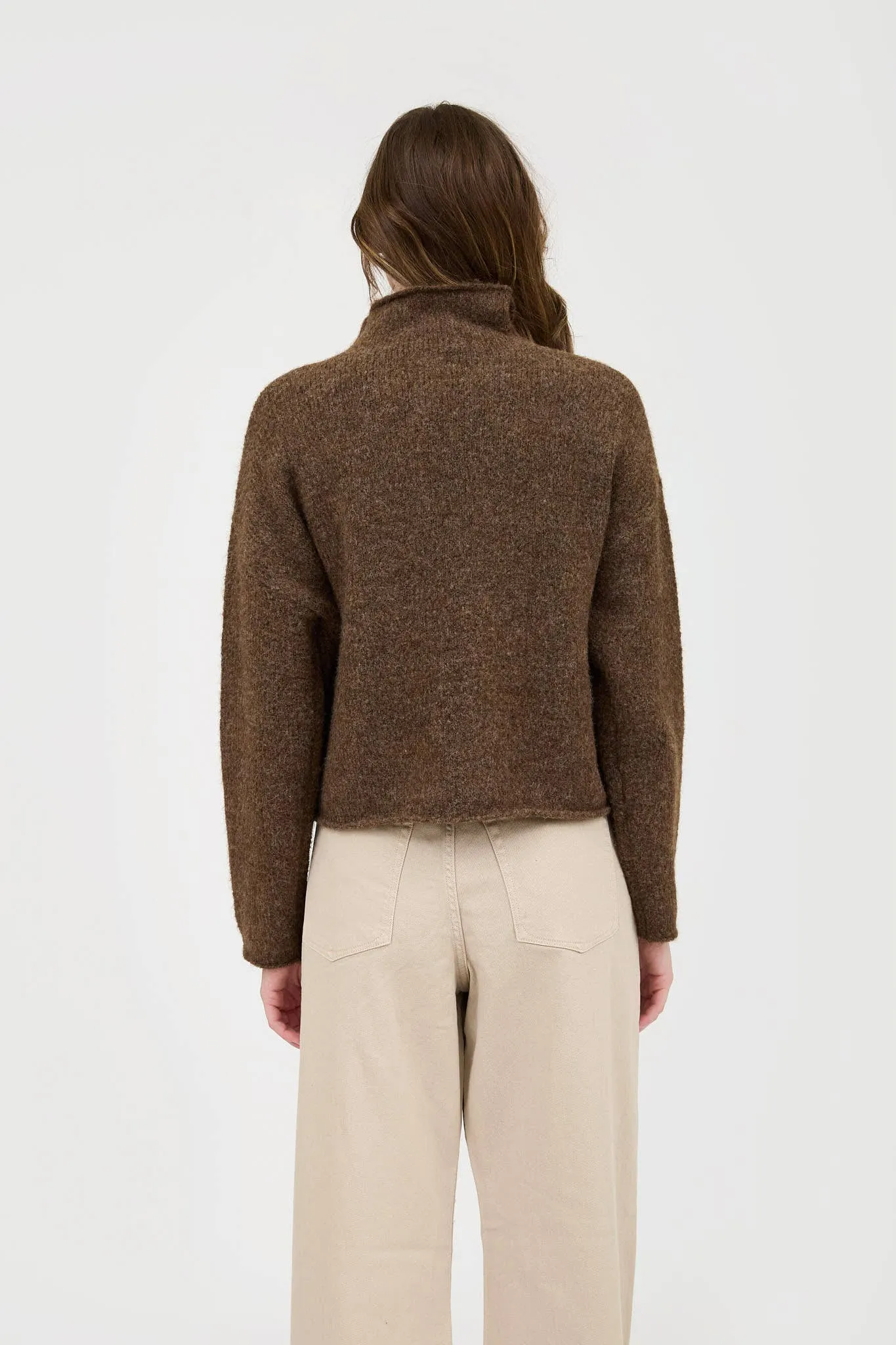 Dark Brown Turtleneck Long Sleeve Sweater