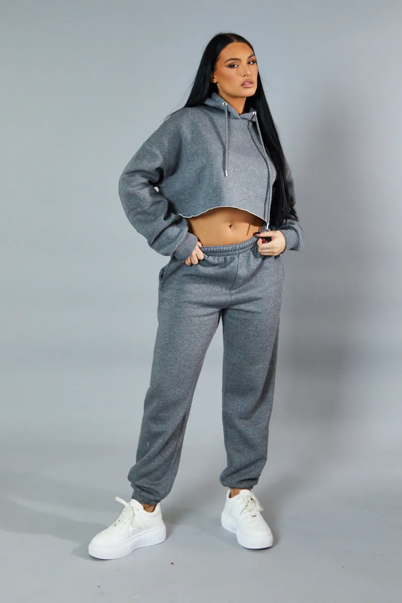 Dark Grey Cropped Oversized Hoodie and Joggers Co-ord - Karenza