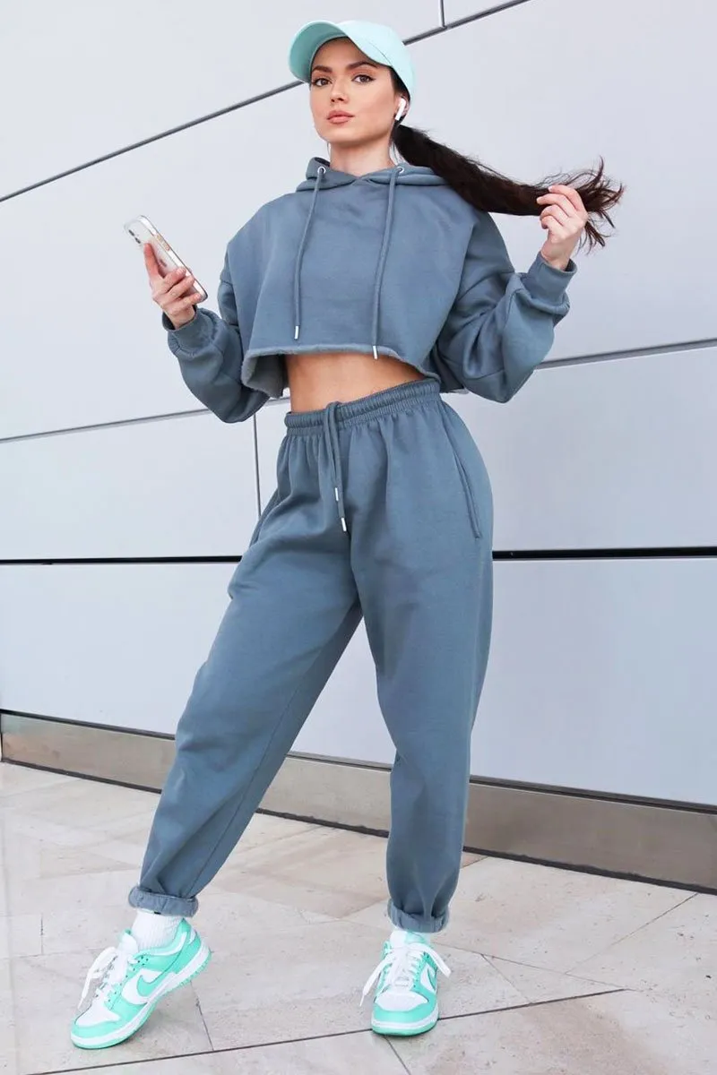 Dark Grey Cropped Oversized Hoodie and Joggers Co-ord - Karenza