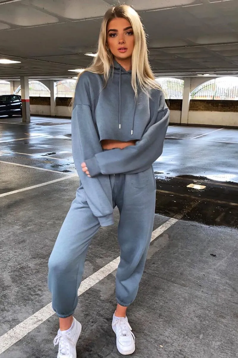 Dark Grey Cropped Oversized Hoodie and Joggers Co-ord - Karenza