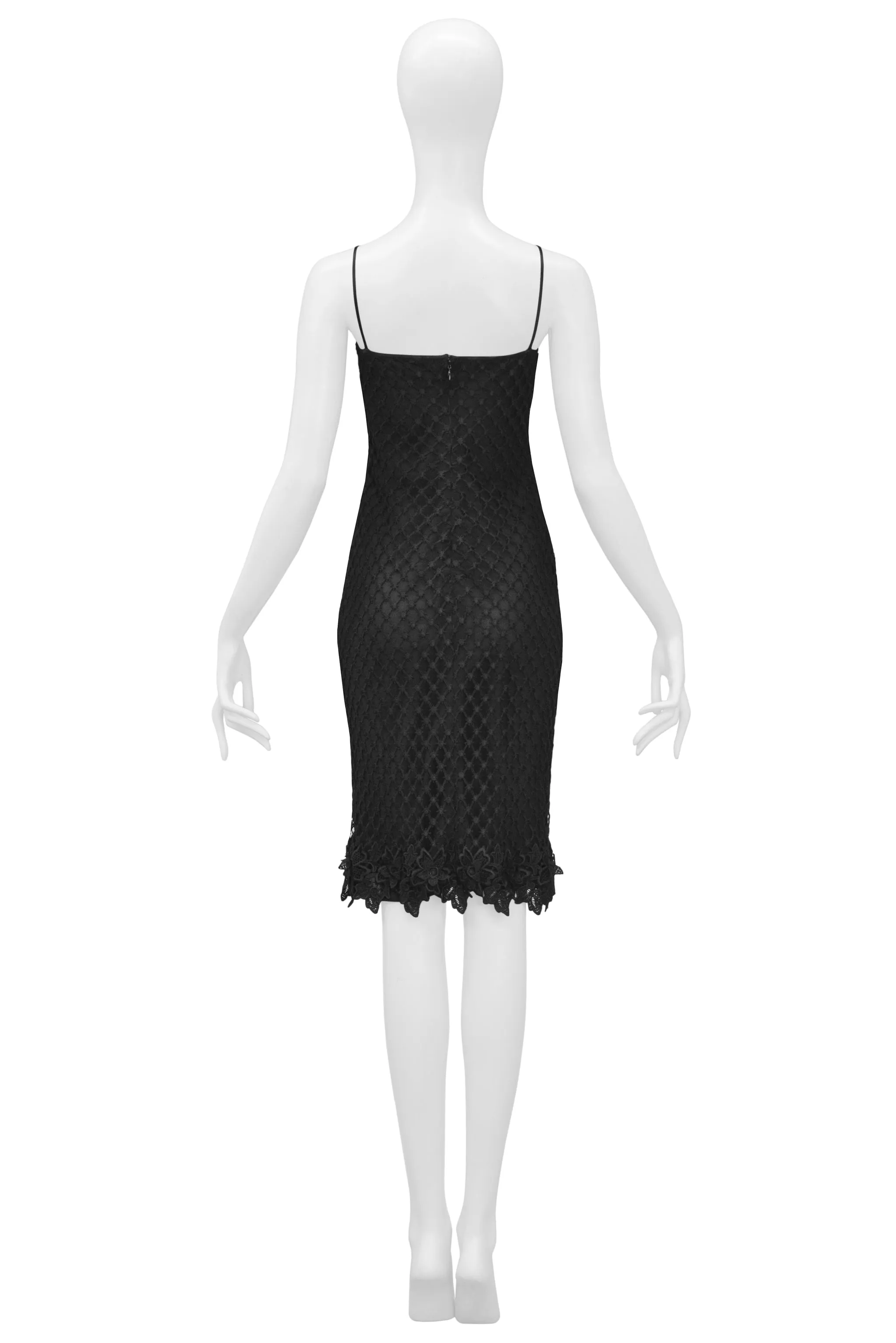 DOLCE & GABBANA BLACK KNIT FISHNET SLIP DRESS