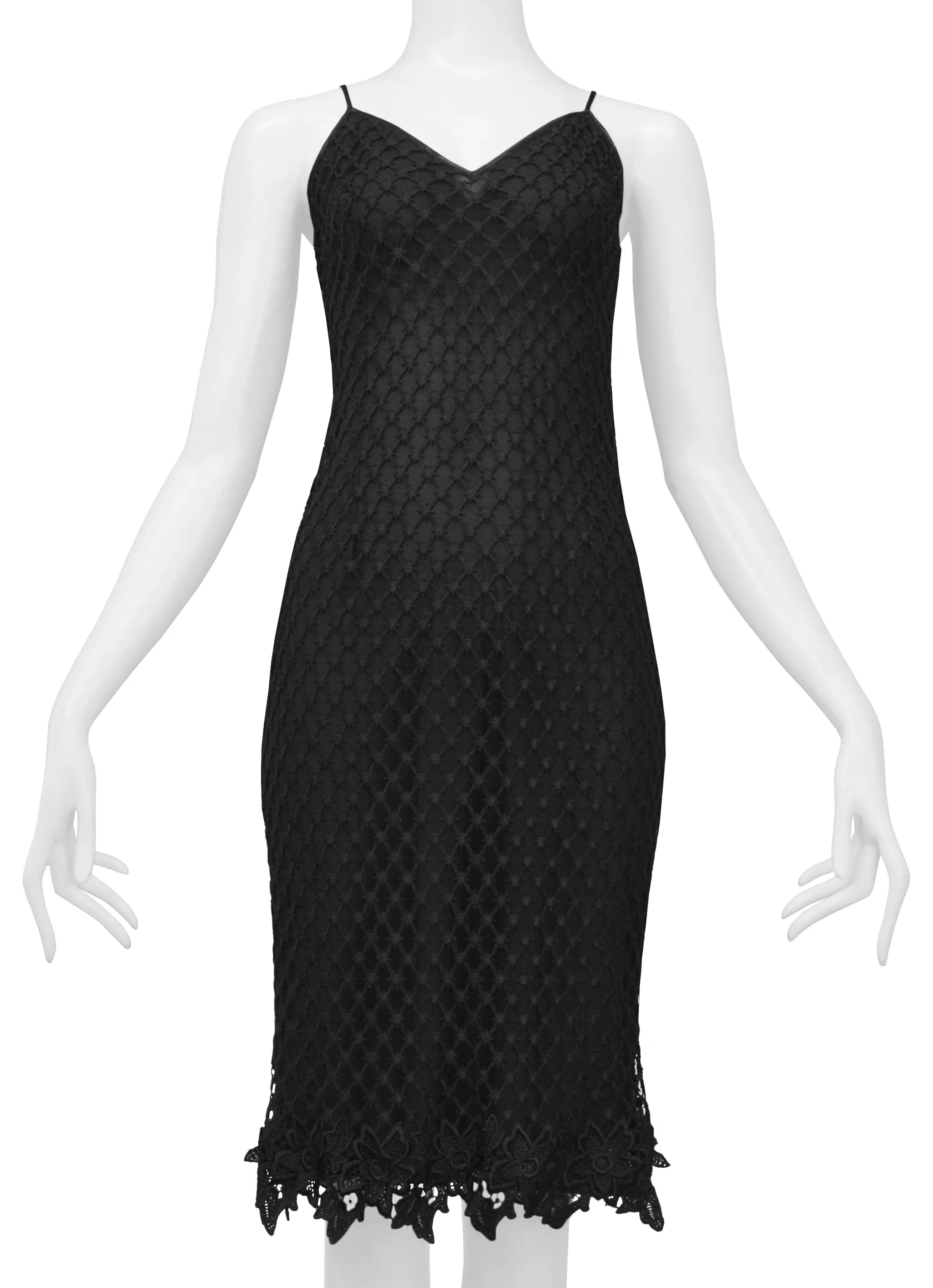 DOLCE & GABBANA BLACK KNIT FISHNET SLIP DRESS