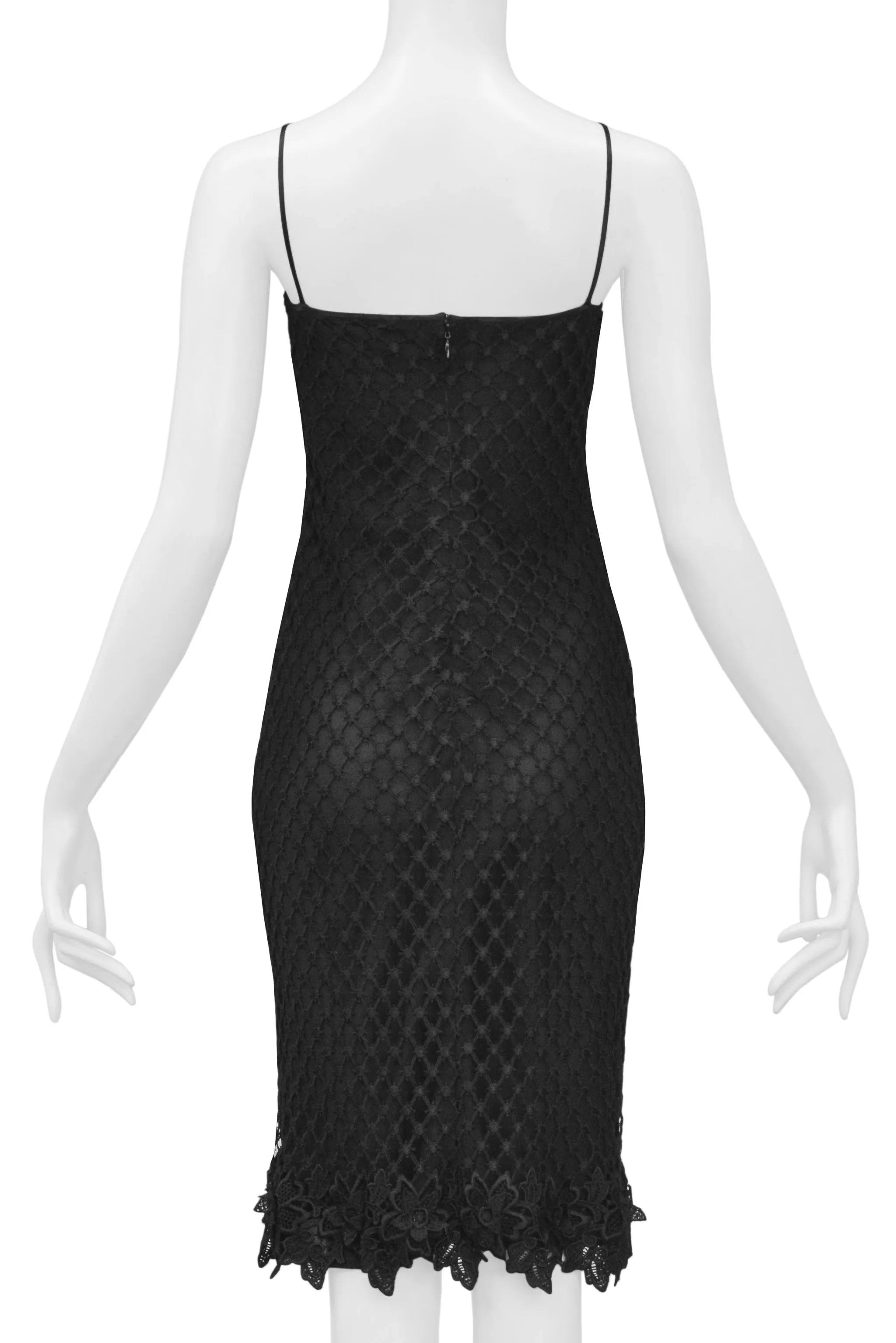 DOLCE & GABBANA BLACK KNIT FISHNET SLIP DRESS