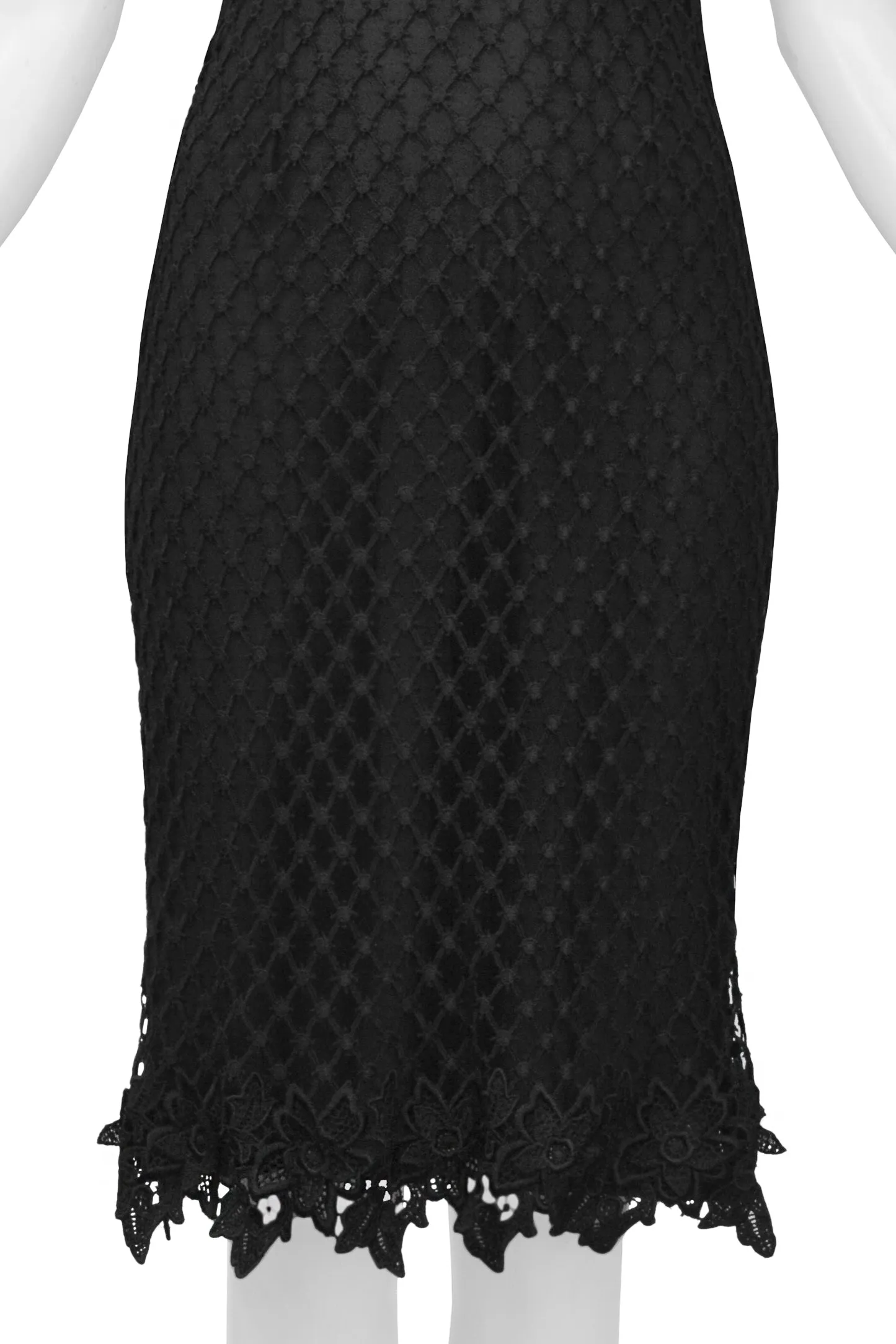 DOLCE & GABBANA BLACK KNIT FISHNET SLIP DRESS