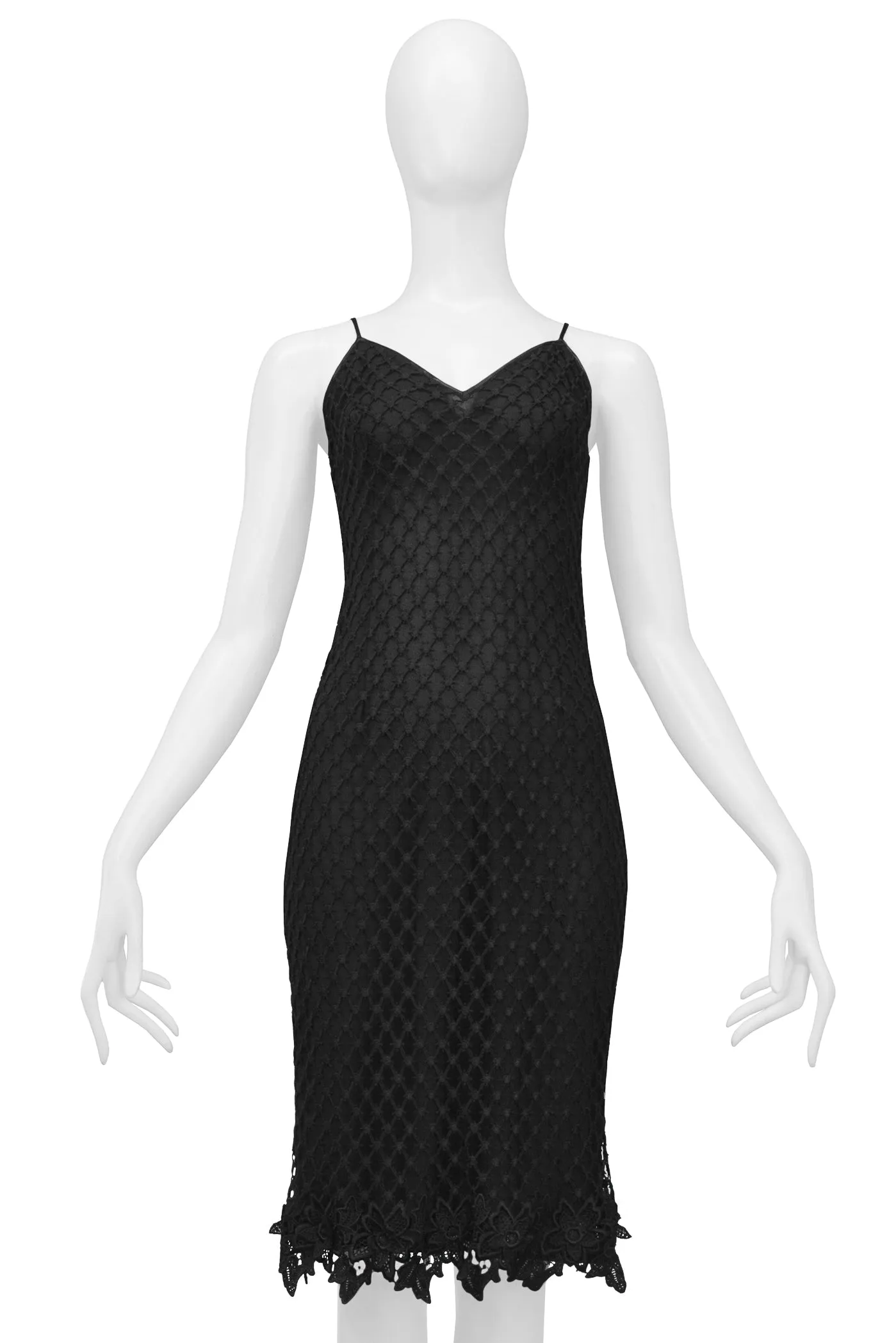 DOLCE & GABBANA BLACK KNIT FISHNET SLIP DRESS