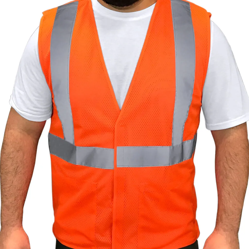 DuraDrive Men's Orange Hi-Vis Class 2 Level 2 Knitted Mesh Break-Away Safety Vest with Pockets