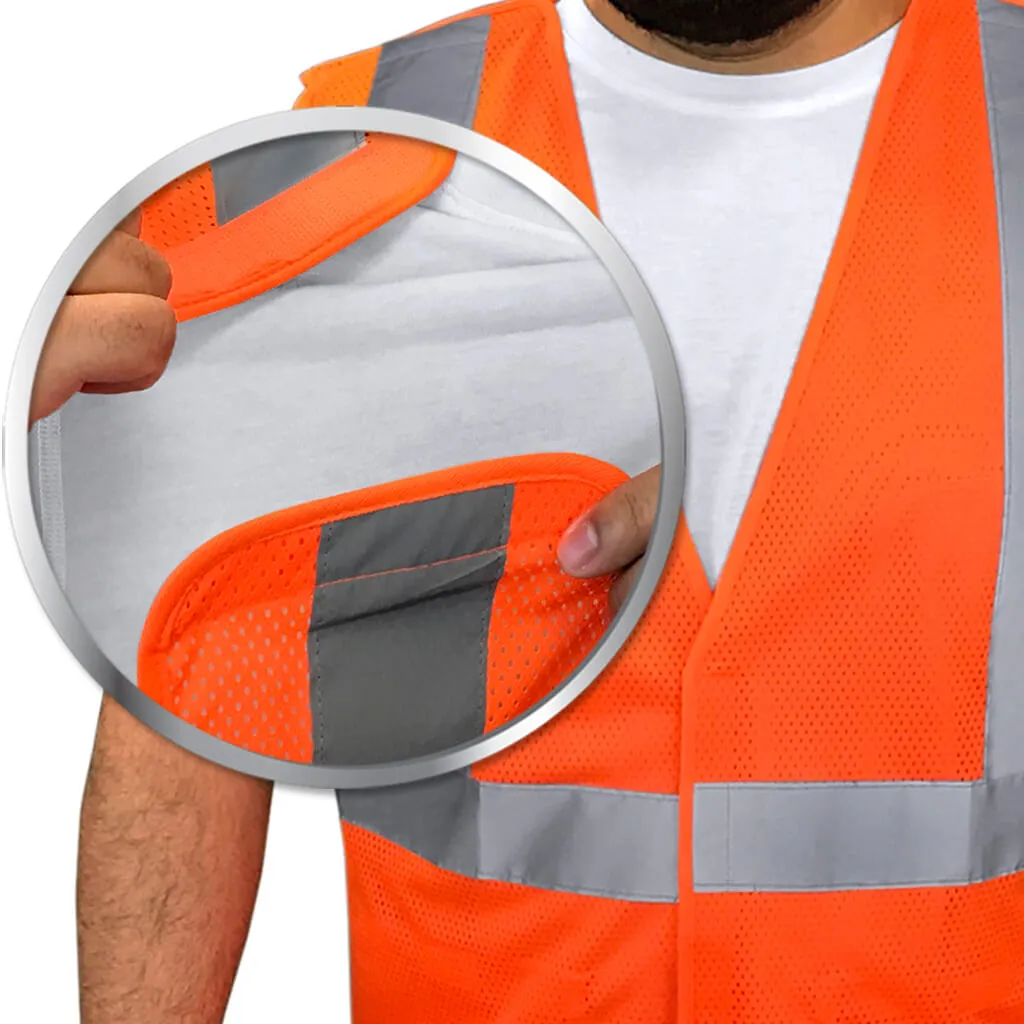 DuraDrive Men's Orange Hi-Vis Class 2 Level 2 Knitted Mesh Break-Away Safety Vest with Pockets