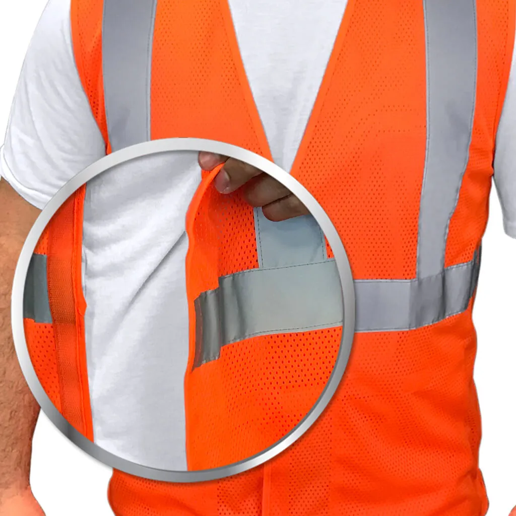 DuraDrive Men's Orange Hi-Vis Class 2 Level 2 Knitted Mesh Break-Away Safety Vest with Pockets