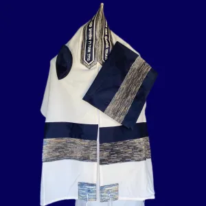 Elegant Cotton Tallit With Velvet Ribbon Pattern