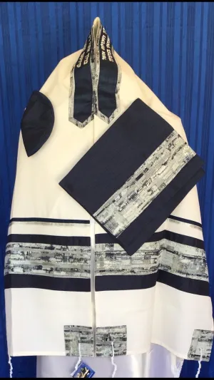 Elegant Kotel  Mixture of Dark Blue, Gray and Silver Wool Tallit