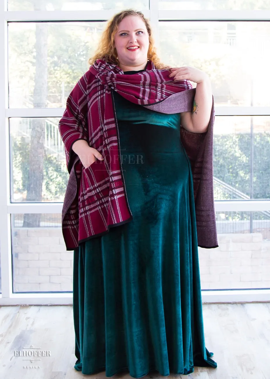 Essential Tartan Poncho - Crimson