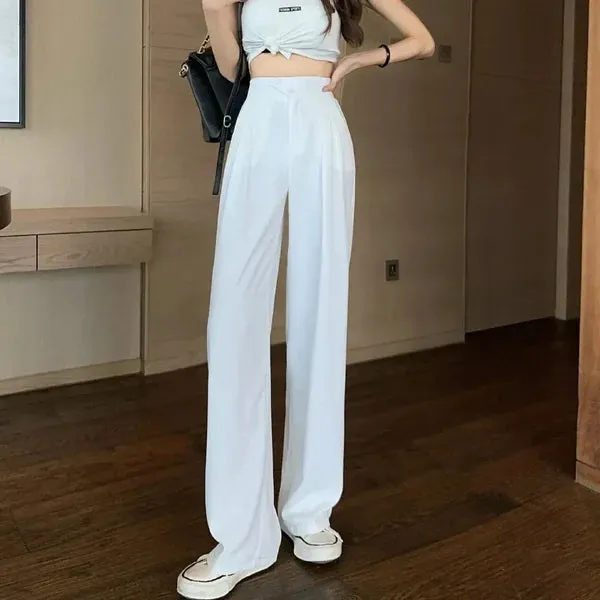 Figure-flattering versatile high-waisted wide leg trousers