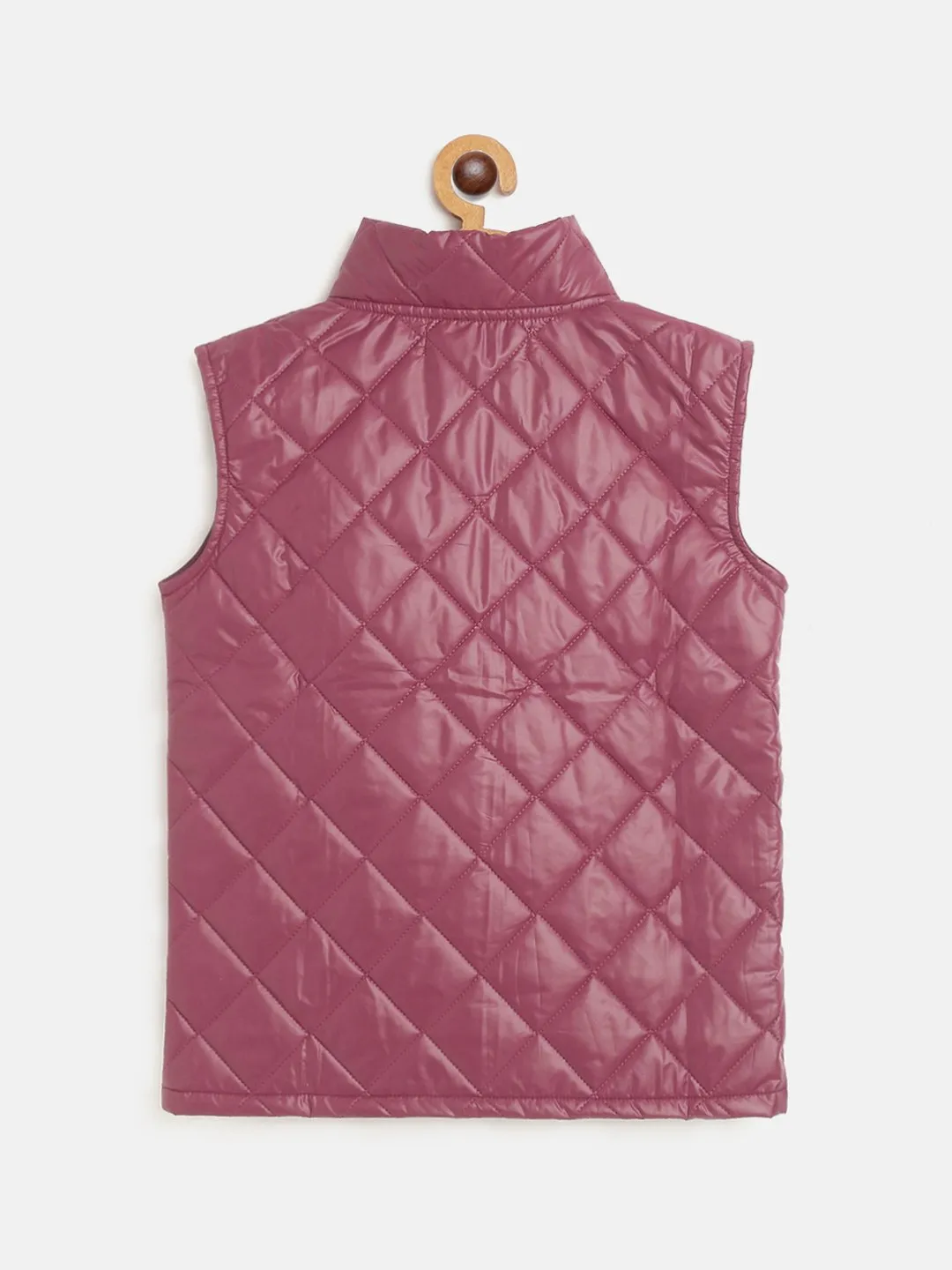 Girls Maroon Sleeveless Puffer Jacket