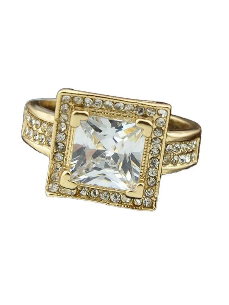 Gold Color Imitation Crystal Big Band Rings