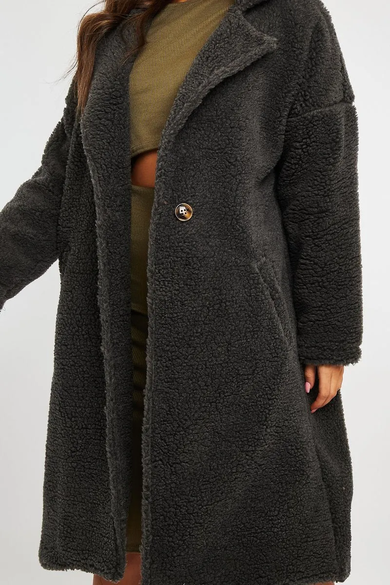 Grey Borg Teddy Midi Coat - Leata