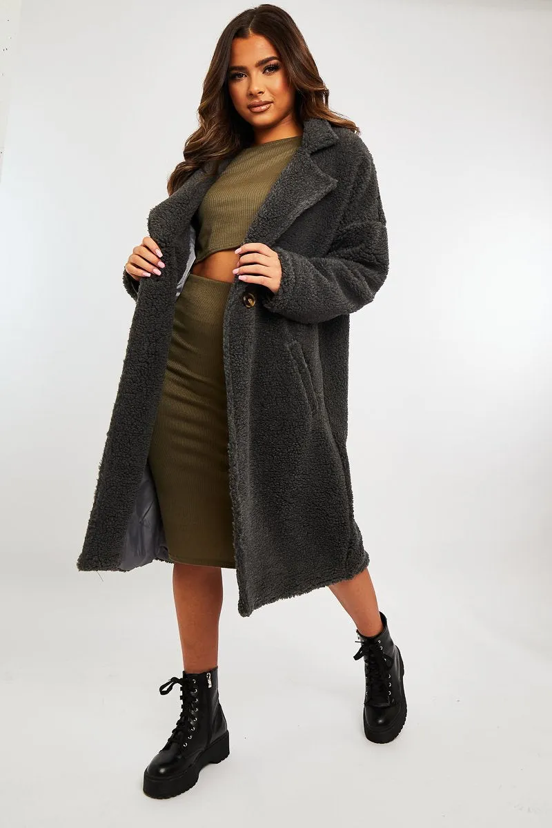 Grey Borg Teddy Midi Coat - Leata